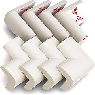 8-Pack Baby Proofing Corner Protectors, Furniture Corner and Edge Safety Bumpers, Soft Rubber Foam Cushion Covers, 3M Taped Corner Protector, Baby Child Proofing Pads, Table Protector, White