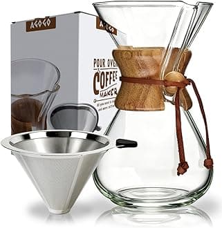 Pour Over Coffee Maker Glass - 8 Cup Barista Kit with 304 Stainless Filter for Home, Office, Camping, Cafes - Easy Clean Coffee Dripper Set (Soft Towel&Brush) (8 Cup/28 oz)