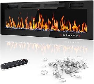 LEMBERI 30 inch Electric Fireplace Recessed and Wall Mounted,750/1500W Fireplace Heater and Linear Fireplace with Touch Screen Control Panel, Timer,Remote Control,Adjustable Flame Color and Speed