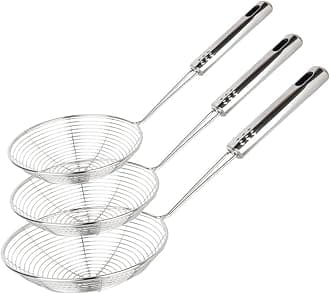 Set of 3 Asian Strainer Ladle Stainless Steel Wire Skimmer Spoon with Handle for Kitchen Frying Food, Pasta, Spaghetti, Noodle-30.5cm, 32cm, 35cm