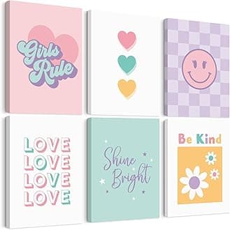 Lwoztra Girls Room Wall Art Kids Canvas Poster Nursery Wall Decor Pink Colorful Prints Baby Toddler Pictures Teen Girl Rule Artwork Love Smile Painting for Bedroom Playroom 8x10 Inch Ready to Hang