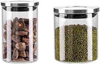 4-Piece Glass Storage Jars Set, Airtight Food Storage Containers with Metal Lids, Transparent Canisters for Tea, Snacks, Cereal, Flour, 800ml & 1000ml(800mlx2+1000mlx2)
