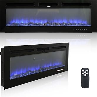 50 Inch Electric Fireplace Wall Mounted and Recessed LED Fireplace with Remote Control 8h Timer, 12 Flames,Touch Screen, in-Wall Fireplace Heater with Log & Crystal Hearth for Living Room