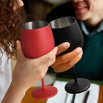 Lifecapido Stainless Steel Wine Glasses Set of 4, 18oz Stainless Steel Wine Goblets, Metal Wine Glasses with Cup Brush for Party Office Wedding Anniversary, Great for Red White Wine, Black and Red