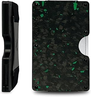 Forged Green Carbon Fiber RFID Wallet for Men – Slim Minimalist Card Holder with Cash Clip – Durable Front Pocket Wallet (Forged Green Strap)