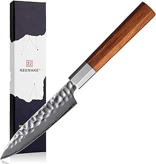 KEEMAKE Paring Knife 4.5 inch, Fruit Knife 3 Layers 9CR18MOV High Carbon Stainless Steel Small Kitchen Knives, Octagon Rosewood Handle Peeling Knife
