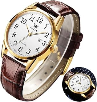 OLEVS Men Watch Leather Analog Quartz Male Dress Week Date Business Classic Luminous Leather Strap 3ATM Waterproof Wrist Watch Lovers
