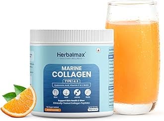 Herbalmax Hydrolyzed Marine Collagen Supplements 120g With Hyaluronic Acid, Vitamin C & E, Biotin | Supports Healthy Skin, Hair, Nails, Bones & Joints | Type I & III Collagen