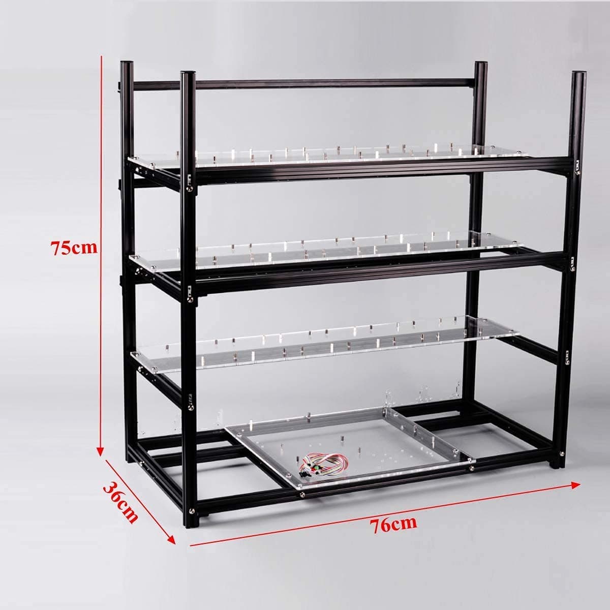 Bitcon Miner 19 GPU Frame Aluminum Mining Rig Open Air Case Stackable for Ethereum Mining Rig ETH BTC XMR Chassis Server Rack with 18 Fans