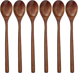 Wooden Spoons, 6 Pieces 9 Inch Wood Soup Spoons for Eating Mixing Stirring, Wood Spoon with Japanese Style Kitchen Utensil