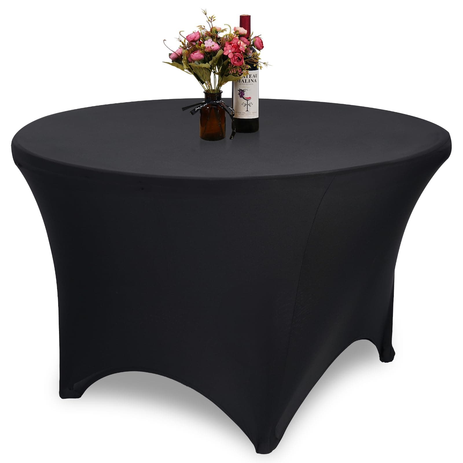 GFCC 48-Inch Table Black Round Stretch Tablecloth for Wedding Party Restaurant Decoration