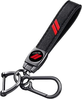 Black Car Keychain for Dodge Charger Challenger Durango RAM 1500, Black Leather & Metal Key Ring with Dual Stripe Logo, Car Key Holder Accessories