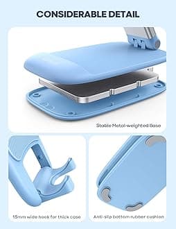 Lamicall Adjustable Phone Stand for Desk - Foldable Phone Holder Cradle Dock for iPhone 17 16 15 14 Pro Max Plus Air, 13 12 Pro Max Mini, 11 Pro, Xs, XR, X, 8, Samsung S23, 4"-8" Mobile Phones - Blue