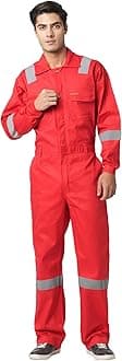 Men's 100% Cotton Industrial Work Wear Coveralls (Boiler Suit/Dungarees) with Reflective Tape, 200 GSM.(Col. Red, Size_4XL - 48)