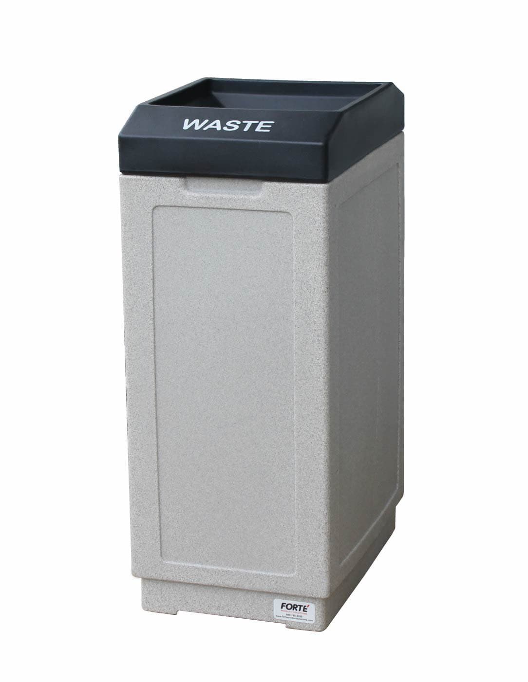 8002531 Plastic Open Top Trash Container, 14.5" L, 36" H, 21.5" W, Granite Base with Black Lid