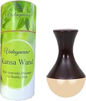 Vintageware® Kansa Wand Back And Face Massager With Teak Wood Handle For Detoxification, Stress Relief And Deep Relaxation (Small, Dark Brown)