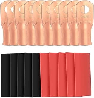 Sanuke Battery Terminal Connectors Copper Wire Cable Ends with 3:1 Heat Shrink Tubing 2AWG - 5/16" (M8)