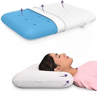 MY ARMOR Ventilated Cooling Gel Memory Foam Pillow Thin Size 3 Inch High, Neck Pain Relief & Back Support Cushion with Removable Washable Cover - Pack of 1