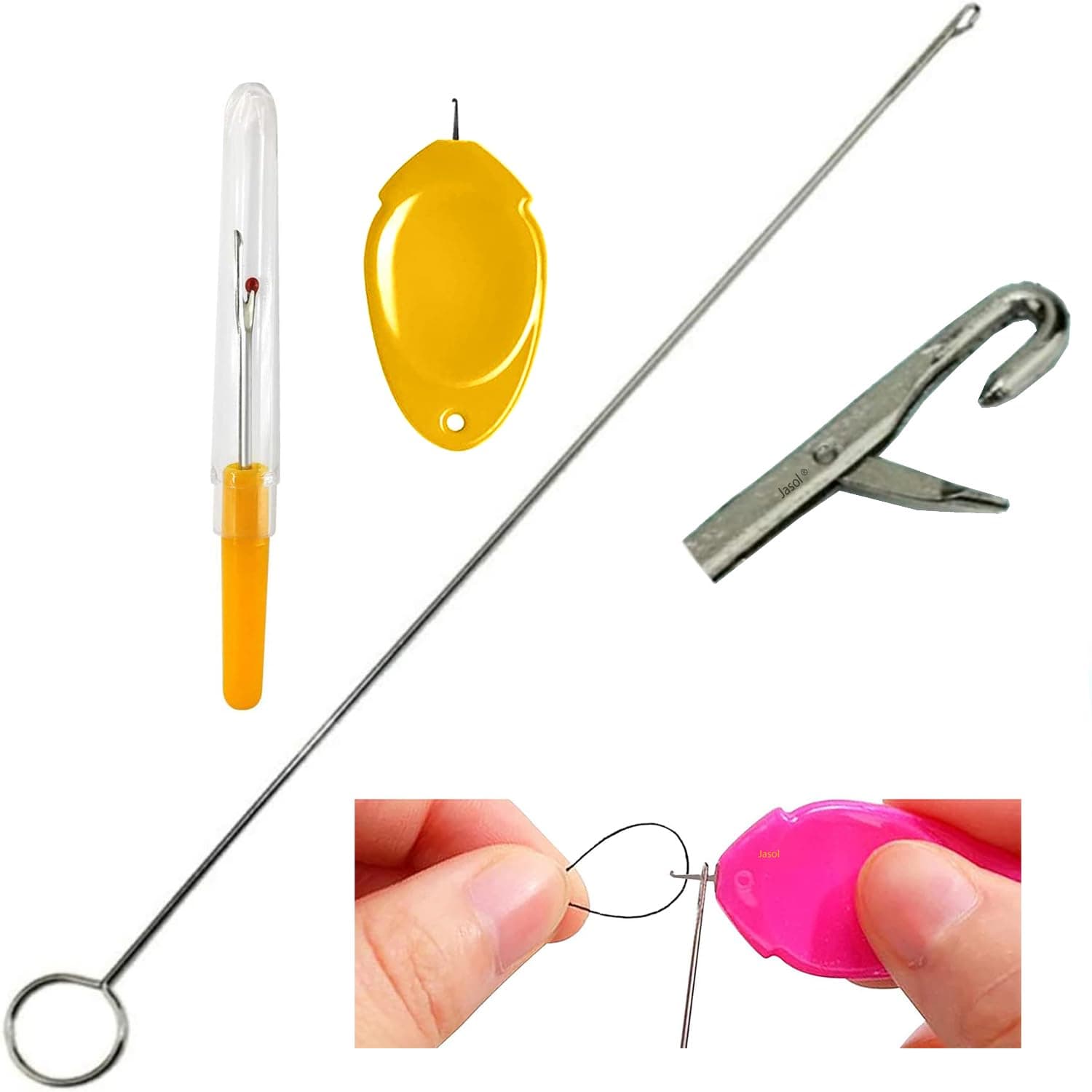 Jasol Sewing Loop Turner Hook with Latch for Turning Fabric Tubes Straps Belts Strips for Handmade Sewing Tools Durable Metal, 1, Steel