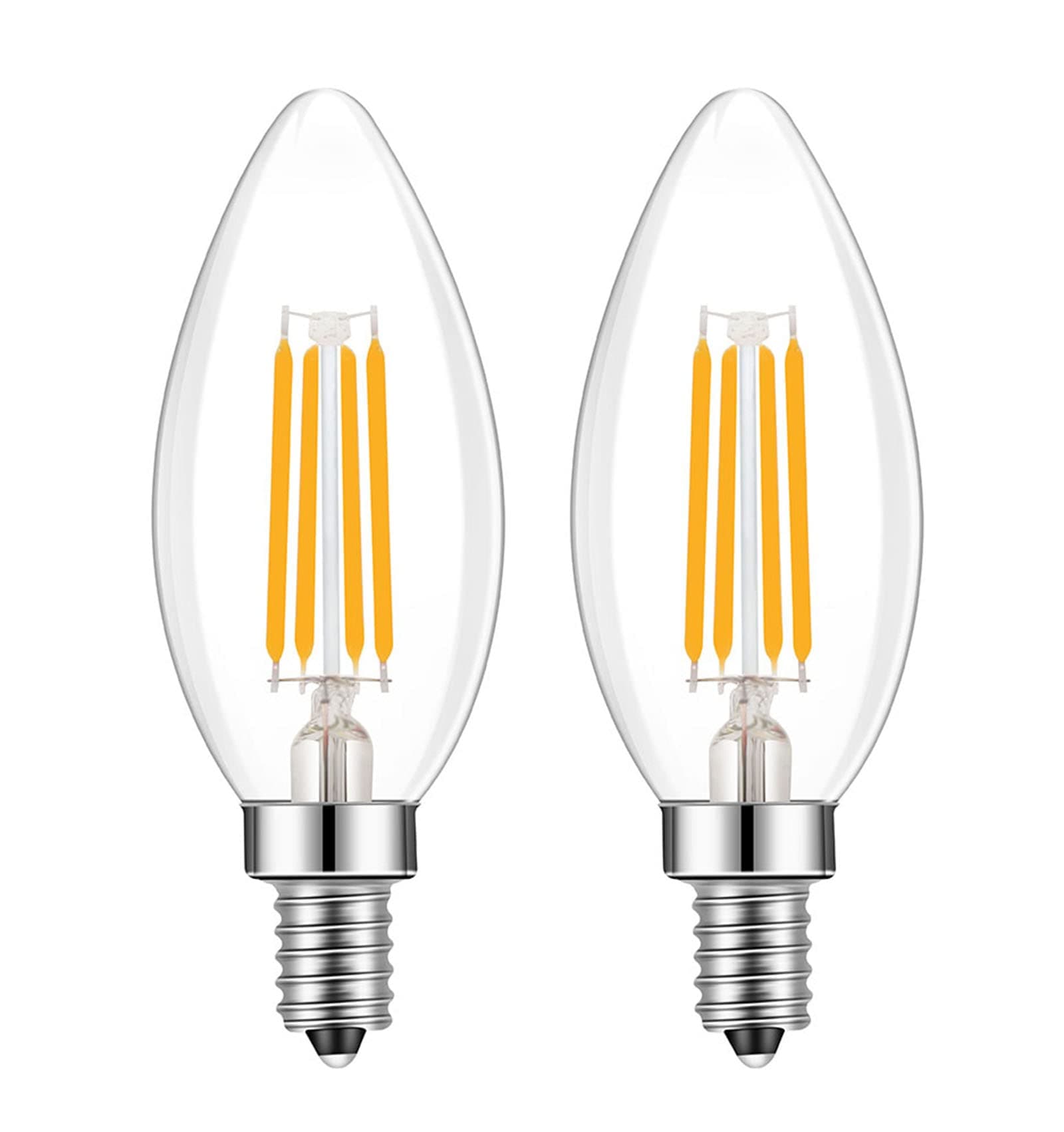 E14 Base LED Filament Candle Shape Light Bulb,E14 European Base Bulb,Warm White 2700K 400LM 40W Equivalent,C35 Clear Glass Torpedo Shape Bullet Top,No-Dimmable (2-Pack)