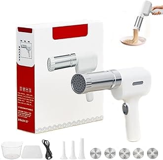 Idiyappam Maker Electric, 2025 New Summer Snow Idiyappam Maker, Handheld Electric Pasta Maker, 5-In-1 Cordless Pasta Machine,Cutters And Sausage Stuffing Tube, with 5 Noodle Molds (White)