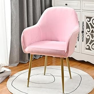 Highdi Soft Velvet Dining Chair Covers Solid Color Stretch Curved Back Chair Slipcovers with Armrest, Vanity Swivel Armchair Cover Removable Washable for Bedroom Party Hotel (Pink,6 PCS)