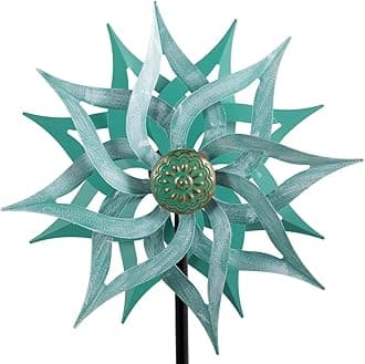Viveta Metal Wind Spinners,53.5" Kinetic Wind Sculptures,Green Garden Pinwheels Double Layer Windmill for Outdoor Patio Lawn Yard
