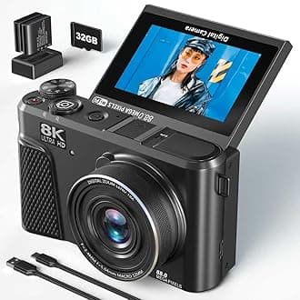 8K Digital Camera for Photography,88MP Vlogging Camera for YouTube with 3'180°Flip Screen,18X Digital Zoom and Auto Focus with 32G Mirco SD Card and 2 Batteries (Black)