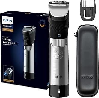 Philips Beard Trimmer BT9810 | Ultimate Precision with Built-In Metal Comb | Self-Sharpening Steel Blades, 30 Length Settings | Steel Body, Battery Indicator | 120min Cordless, Waterproof, Travel Case