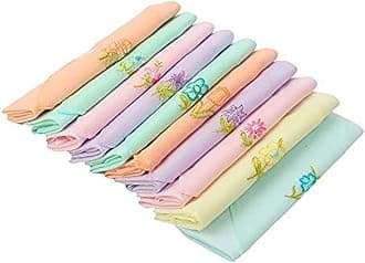 [Caruso Italy] Women Embroidered 100% Pure Cotton Handkerchief Multicolor - 10 Pack One Size Fits Most, Light Multicolor, light multicolor