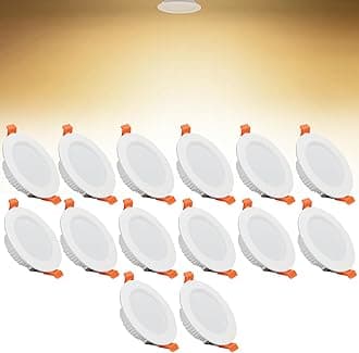 7W LED Recessed Ceiling Spotlights, 3000K Warm White Ultra Slim Panel Light, Cut Φ80-90mm, AC110-240V Round Downlights for Living Room Office, 14 Pack