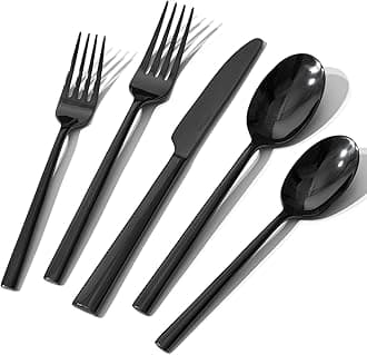 Black Silverware Set, 40-Piece Forged Flatware Set Cutlery Set Premium Stainless Steel, Service for 8, for Kitchen, Home, Wedding, Party, Mirror Polished and Dishwasher Safe