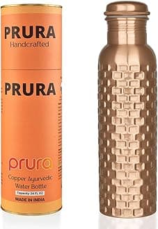 Handcrafted Pure Copper Drinking Water Bottle |Copper Water Bottle with Lid - Ayurvedic Water Bottle with Vessel - Drink More Water Bottle Bricks 32 oz