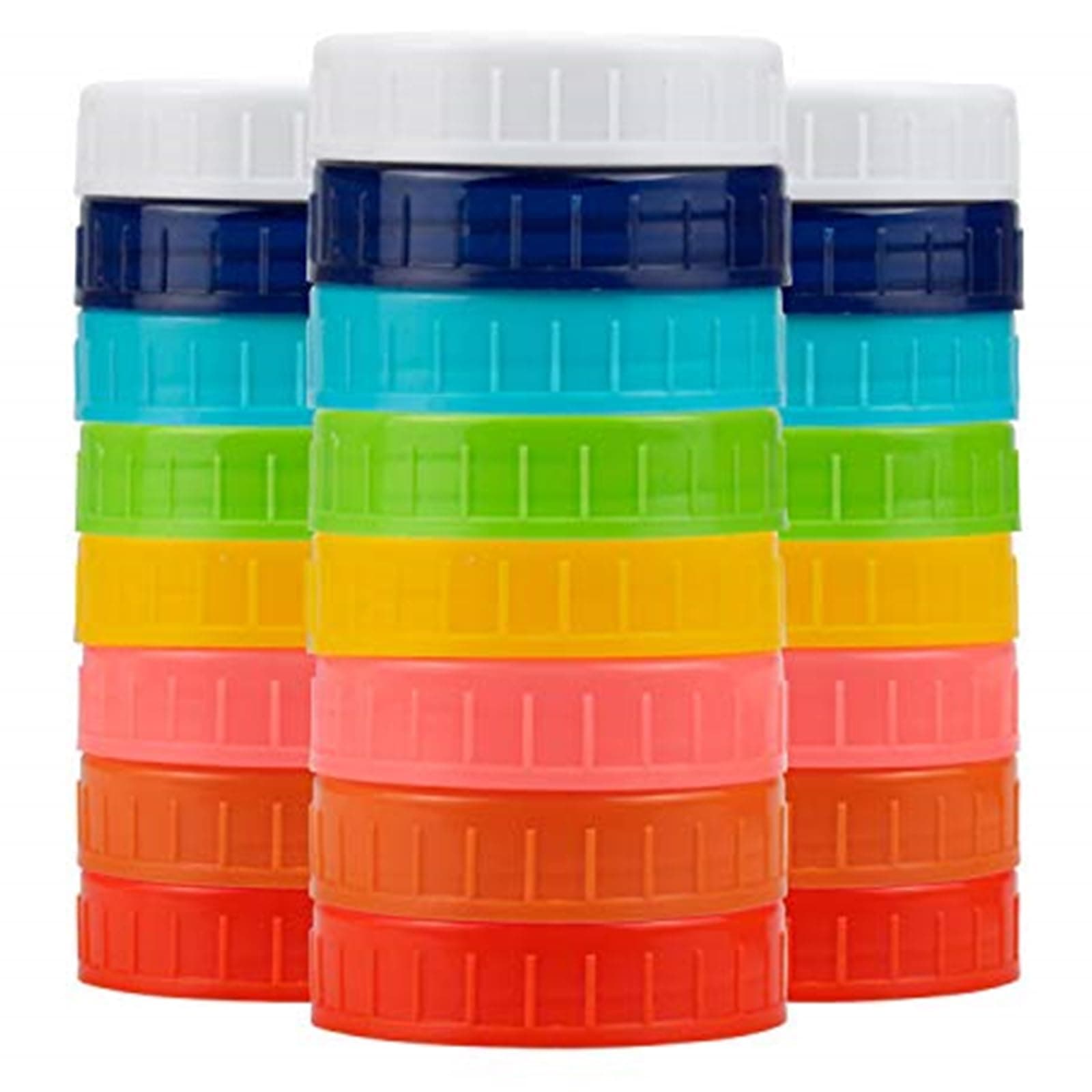 Tebery 24 Pack 70mm Plastic REGULAR MOUTH Mason Jar Lids with Silicone Rings, Food Grade Colored Storage Caps for Mason Canning Jars and More, Standard