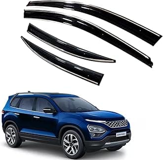 ROYALTECH Premium Chromeline & Silverline Unbreakable Car Rear Window Wind Deflectors & Side Door Visor Rain Guard Compatible with (Tata Safari (2021 Onwards))