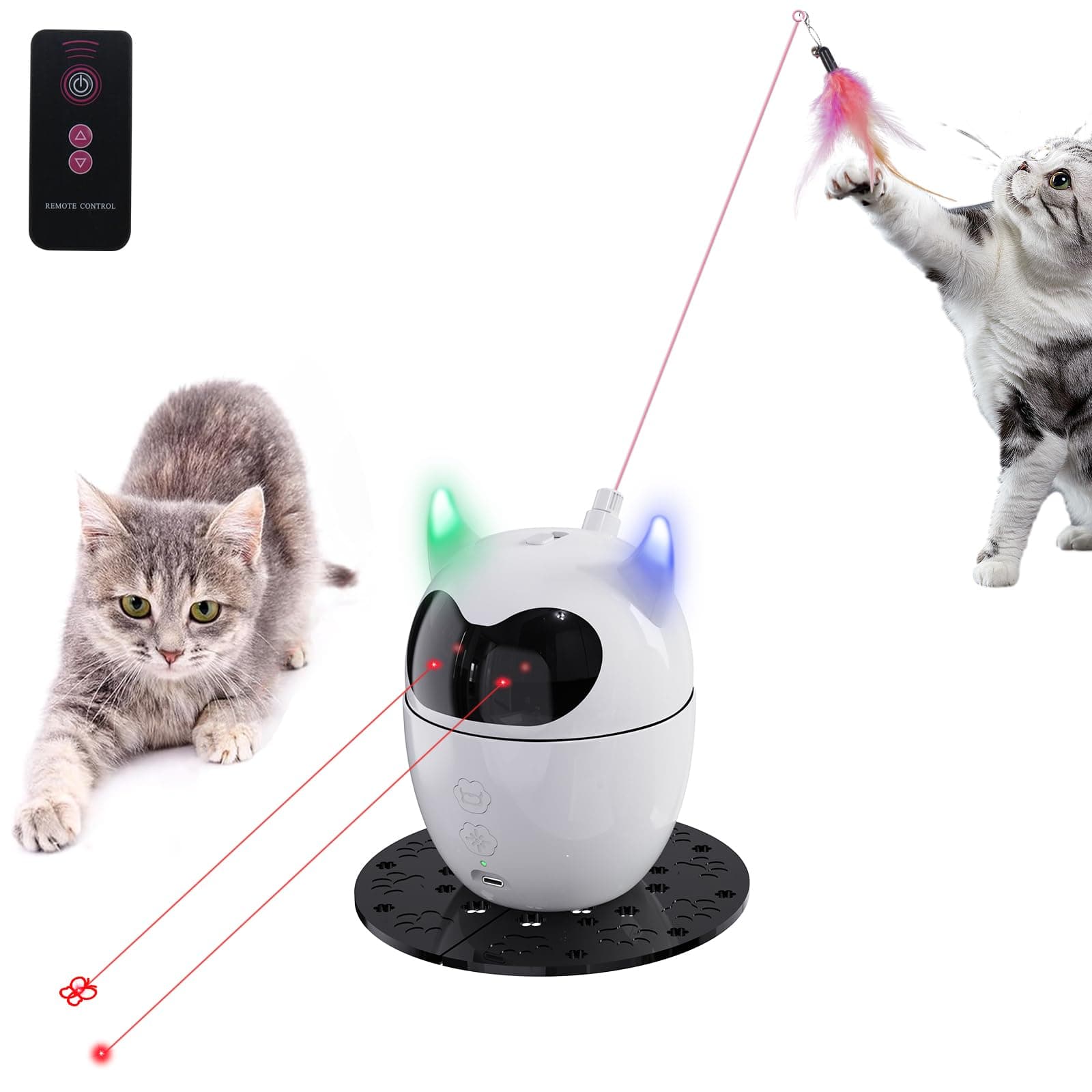 TBTeek Cat Toy, Automatic & Remote Control, 2in1 Rechargeable - Rotating Feather & Dual Light, Cat Toy for Indoor Cats Kittens
