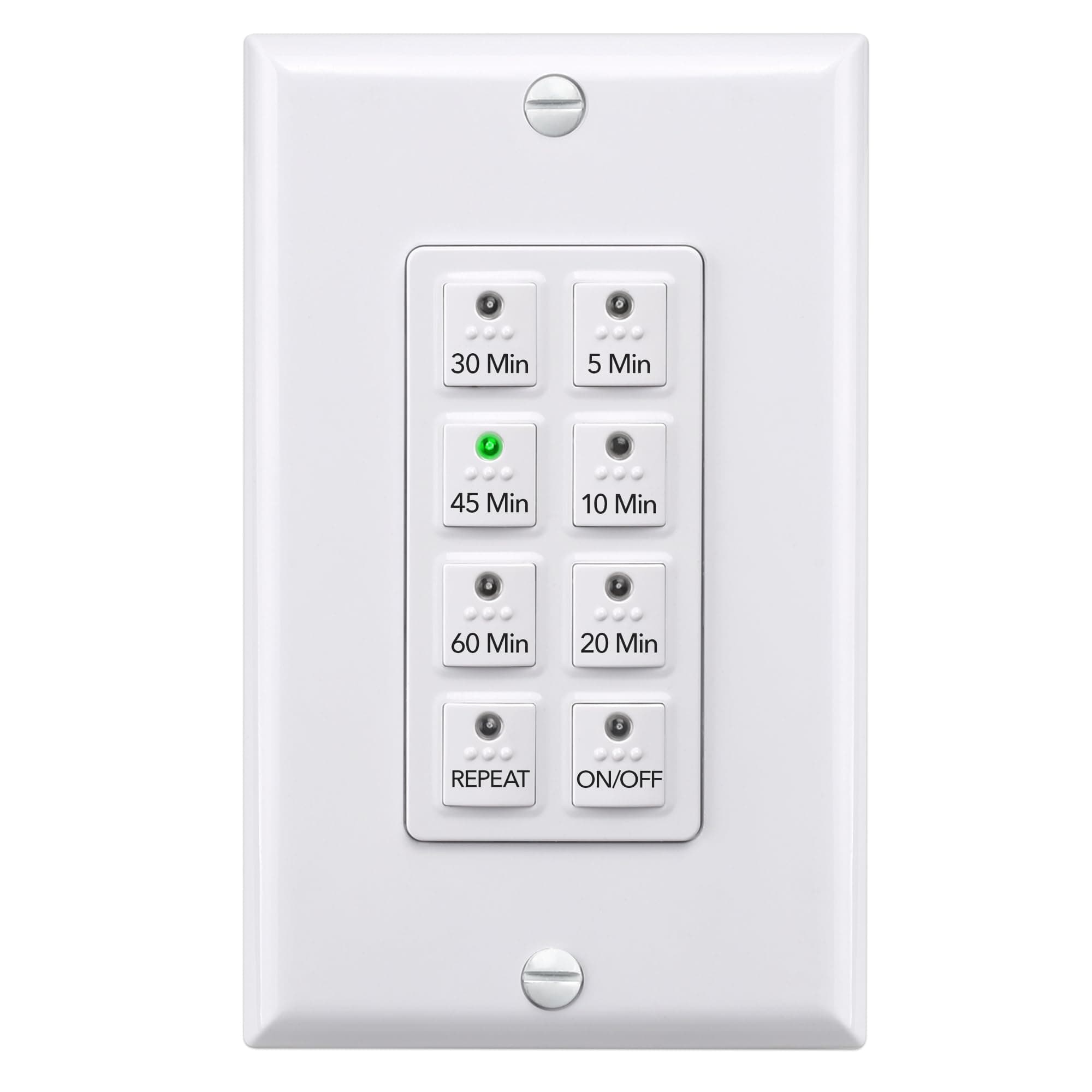 Countdown Digital Wall Timer Switch for Exhaust Fan with Push Button 5-10-20-30-45-60mins, Bathroom Fan Light Switch Timer Indoor, Neutral Required, Wall Plate Included, White, ETL Listed