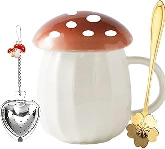 Yalucky Kawaii Cute Mushroom Mug Tea Cup Set Mushroom Stuff for Milk Glass Coffee Tea Cup Mug With Lid Gifts for Girl Women Birthday Christmas Home Decor (Brown)