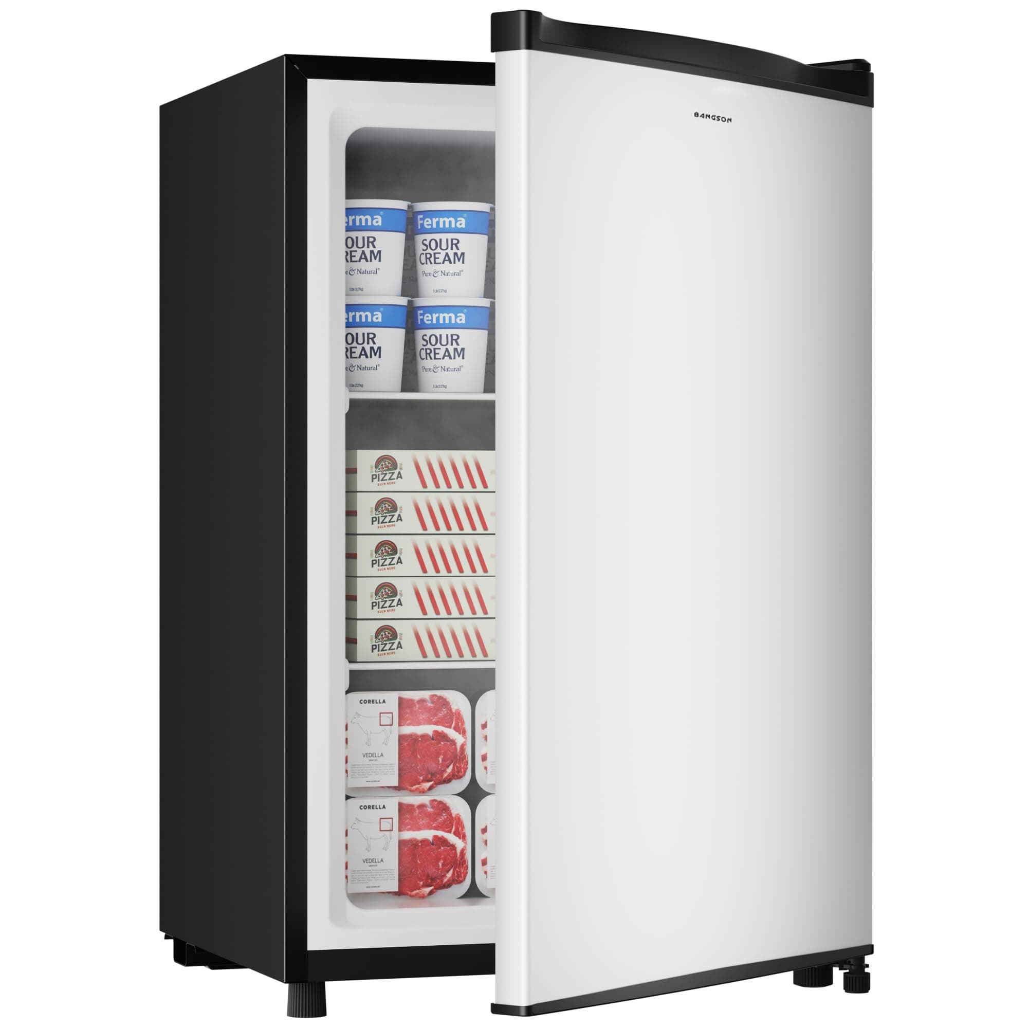 3.0 Cu.ft Compact Upright Freezer, Energy-Saving Mini Freezer with Adjustable Thermostat, Removable Shelves, Reversible Door, Ideal for Dorm/Office/Apartment, Silver