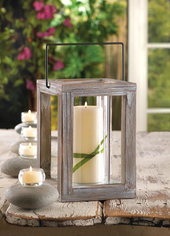 Weathered Rustic Wood Garden Candle Lantern Table Decor