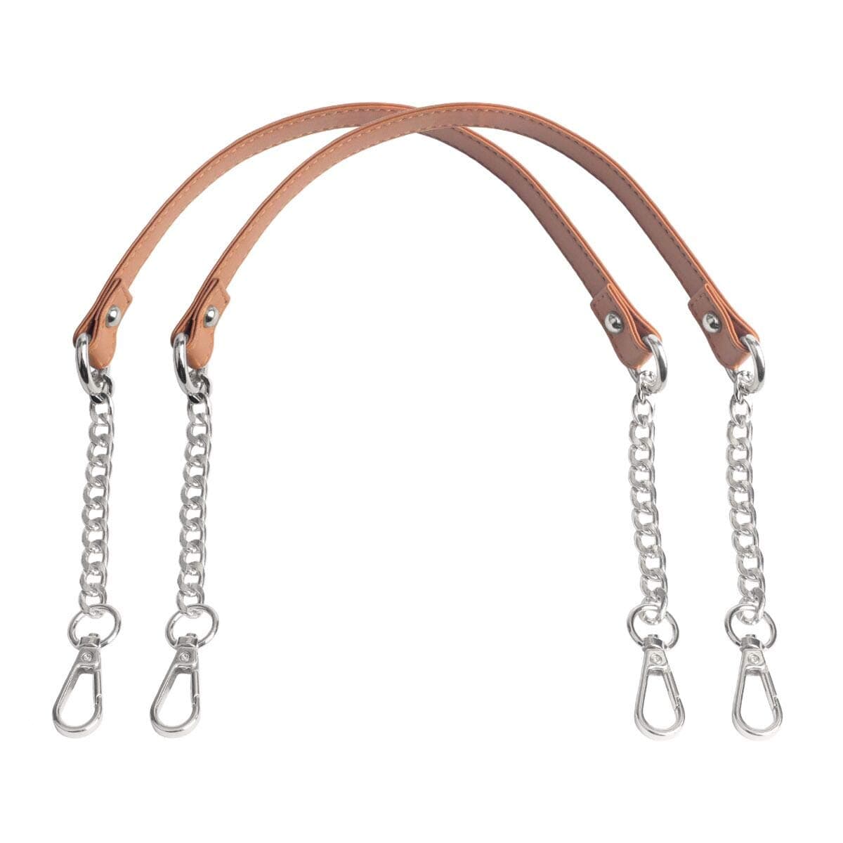 BEAULEGAN Handbag Chain Handles - Microfiber Leather - 60 cm Replacement Strap for Women Bag/Purse, Pack of 2 (Tan/Silver)