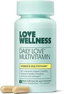 Daily Love Multivitamin for Women | Supports Energy, Cortisol, Immune Health, Stress Relief, & PMS | Complete with Vitamin D, C, Iron, Calcium, Zinc, & Biotin, Magnesium | 60 Count
