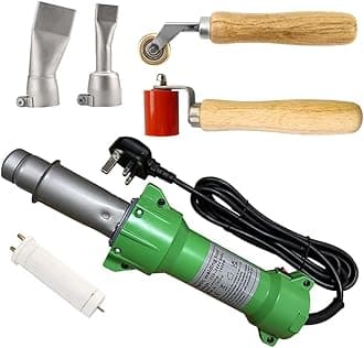 1600W Plastic Welder Hot Air Gun Torch Welding Heat Gun Handhold Rod with LED Light and 2 Flat Welding Nozzles, w/ 40mm Silicone Seam Roller and Brass Seam Roller