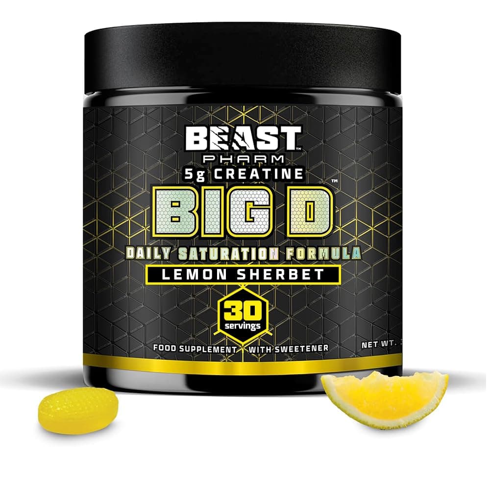 Beast Big D Performance Formula with Creatine Monohydrate Powder and Patented Ingredients for Daily Strength, Stamina and Endurance by Eddie Hall, 30 Servings, Lemon Sherbet