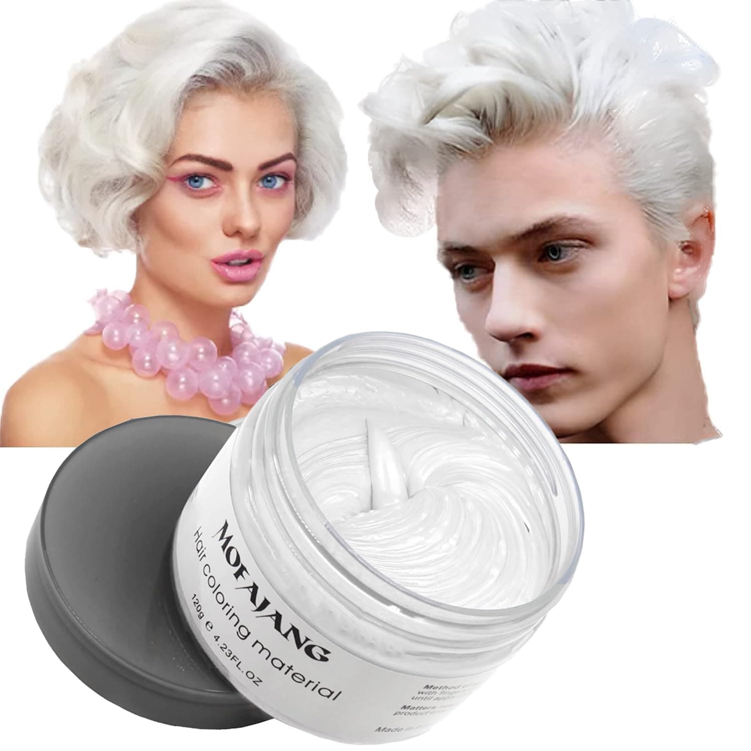 Temporary Hair Color Wax Dye,Hair Spray Color, Natural Hair Wax Color, Kids Temporay Hair Wax Dye Ash for Halloween Cosplay,Party,Masquerade (White, 120g)