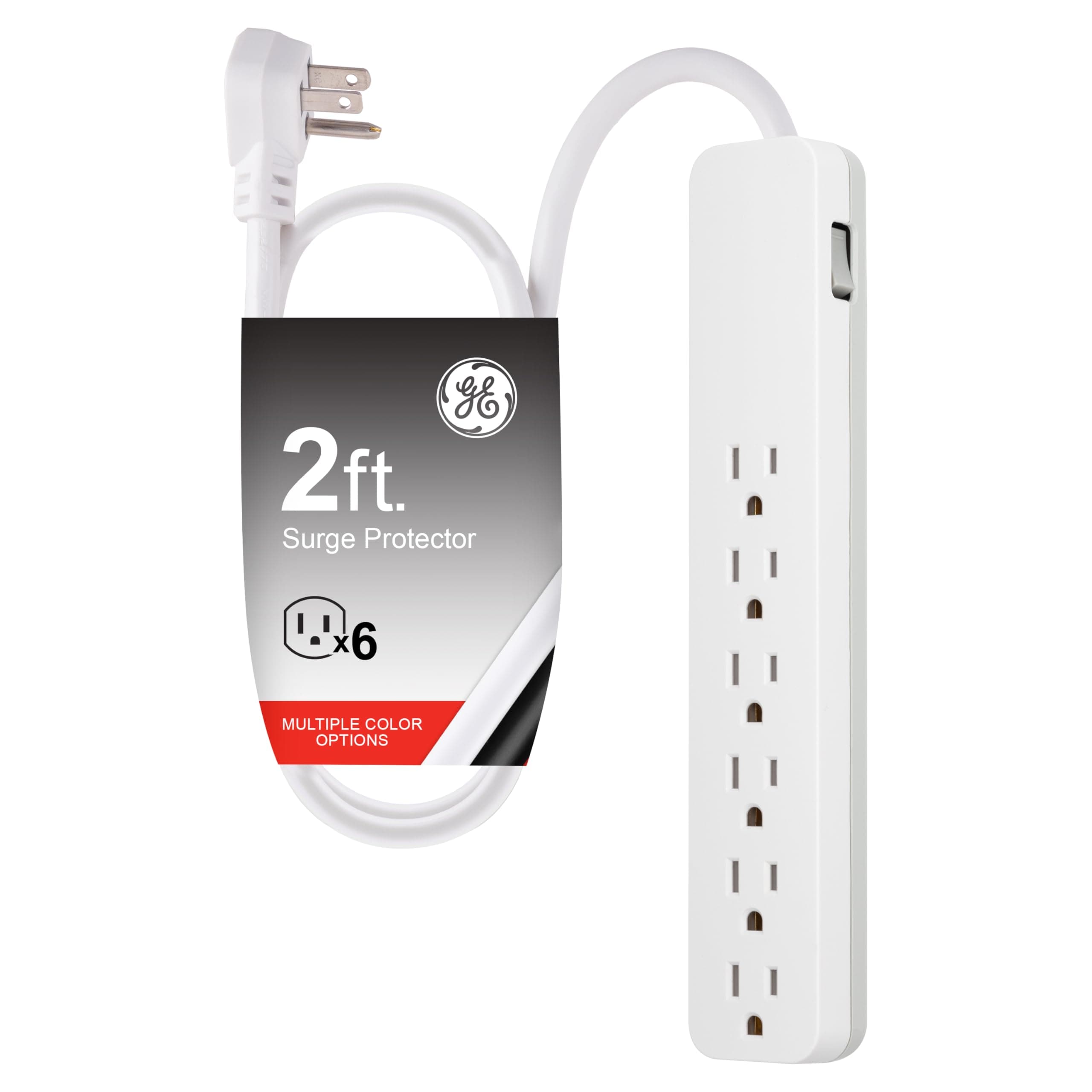 GE Pro 6-Outlet Surge Protector, 2 Ft Extension Cord, 620 Joules, Power Strip...