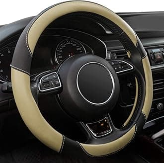 Universal Car Steering Wheel Cover Breathable Anti-Slip, 15 inch Microfiber Leather Auto Steering Wheel Cover for Car Truck SUV Classic Beige
