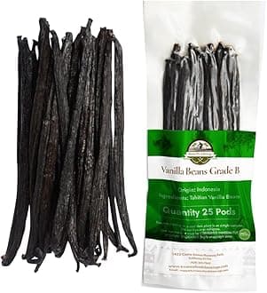 25 Aromatic Tahitian Vanilla Beans for Making Vanilla Extract, Whole Vanilla Beans Extract Grade 5-5.5 inches, Perfect For Homemade, baking and cooking