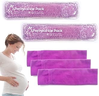 Reusable Perineal Ice Packs for Postpartum & Hemorrhoid Pain Relief, hot & Cold Pack for Women After Pregnancy, 2 Ice Pack and 3 Cover. (New Purple)