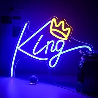 ineonlife King Neon Sign Blue Letters Led Neon Light Pink Crown Led Neon Signs Wall Decorative Lights for Bedroom Kids Room Teen Boys Room Birthday Wedding Party Bar Decor with USB Power